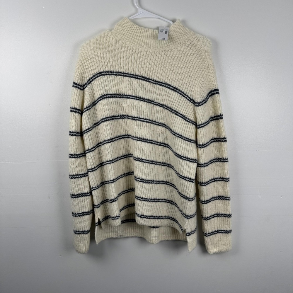Maurices Sweater Womens Large Cream Black Striped Ribbed Knit Pullover NWT Cozy